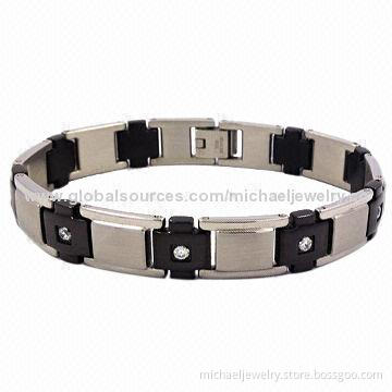 Stainless Steel Bracelets with 9pcs of CZ Stones and IP Black Plating Interval